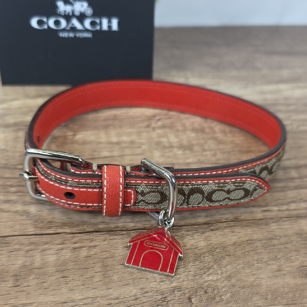 Coach Size M 60339 Red and Brown Signature Dog Collar Charm - Picture 7 of 7